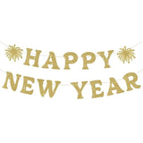 Happy New Year Banner Gold Glitter Pre-Strung Party Sign for NYE Decor