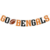 Go Bengals Banner - Football Game Day Party Banner, Bengals Fans, Sports Theme Party Decor Black Orange Glitter
