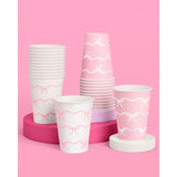 Pink Bow Paper Cups - 24 Disposable 14 Oz | Pastel Birthday Decorations, Tying The Knot Bridal, Girls Baby Shower, Tea Party Bachelorette, Coquette Decor