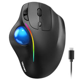 Pro Wireless Trackball Mouse, Bluetooth Mouse With Ergonomic Thumb Control, Usb-C Rechargeable, Rgb Light Mice With Adjustable Dpi, 3-Device Connectivity (Bt Or 2.4G),For Pc/Mac/Laptop - Black