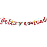 Red Glitter Feliz Navidad Banner - Spanish Christmas Holiday Bunting Garlands- Festive Party Decor/Winter Mantle Home Decor/Xmas Party Decoration Supplies