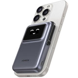 UGREEN Uno 10000mAh Magnetic Portable Charger, Qi 7.5W Wireless Power Bank, PD 20W USB C Battery Pack with Foldable Stand and TFT Display MagSafe Compatible iPhone 16/15 /14/13/12 Series, Black