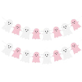 2PCS Halloween Ghost Banner Glitter White Pink Garland Party Birthday Decor