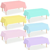 6Pcs Pastel Tablecloths, Rainbow Mix Color Plastic Tablecloth Disposable Rectangle Table Covers For Baby Shower,Bridal,Wedding, Easter,Birthday And Ice Cream Party Decoration, 54 X 108 Inch