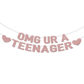 Omg Ur A Teenager Banner – 13Th Birthday Decorations For Girls, Rose Gold Glitter Happy 13Th Bday Party Decor, Pre-Strung Teen Girl Birthday Decorations For 13 Year Old Girl