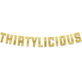 Thirtylicious Gold Glitter Banner - Happy 30Th Birthday Party Banner - 30Th Wedding Anniversary Decorations - Milestone Birthday Party Decorations