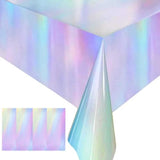 4 Pack Iridescent Plastic Tablecloths Disposable Table Cover Sparkly Foil Table Cloth For Rectangle Tables Party Decorations Birthday Princess Bridal Wedding Christmas Iridescence, 54 X 108 Inch