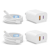 Iphone 20W Dual Port Usb C Fast Charger (2-Pack, 6Ft & 10Ft Cables Included) For Iphone 14/13/12/11 Pro Max/Xr/Xs/Ipad
