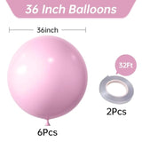 36 Inch Giant Pink Balloons, 6 Pack Large Round Pink Latex Balloons For Anniversary, Birthday, Christmas, Wedding, Baby Shower Party Decorations