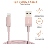 3FT MFi Certified USB A to Lightning Cable Nylon Braided Fast Charging Rose Gold