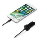 12W Fast Car Charger with Coiled Lightning Cable MFi Certified for iPhone iPad Apple Devices Black