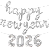 16in Silver 2026 Happy New Year Foil Balloons for NYE Party Decorations