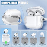 Safety Lock For Airpods 4 Case,Tpu Clear Cases For Apple Airpods 4 Usb-C With Cleaner Kit, Drop Protection Airpods 4 Case Cover For Men For Women With Lock And Keychain,Clear+White