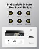 8 Port Gigabit Poe Switch, 120 Watts Poe Budget, 8 10/100/1000Mbps Poe+ Ports, 2 Gigabit Uplink Ports , 802.3At, 802.3Af, 1/2 (+), 3/6 (-), Fanless, Plug And Play, Gs1010Pe