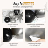 Black And Silver Balloons Garland Arch Kit With 3Pcs Star Balloon, Metallic Sliver And Black Balloons For Birthday Graduation Baby Shower Disco New Years Party Decorations