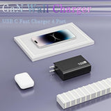 100W Usb C Charger,Gan 4-Port Charging Station,Portable Foldable Fast Power Adapter With 5.9Ft Cable Replacement For Iphone 16/15,Macbook Pro/Air,Ipad Pro,Samsung Galaxy,Dell Xps,And All Usb C Devices