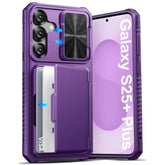 Samsung Galaxy S25+ Plus Case with Card Holder, Slide Camera Cover, RFID, Purple
