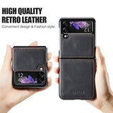 Samsung Galaxy Z Flip 3 5G Leather Phone Case with Hard Shockproof Back Cover, Slim Durable, Compatible with Galaxy Z Flip 3 5G 2021 (Black)