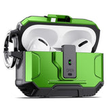 Armor Earphone Cover Case For Airpods Pro 2, Military Grade Full Body Shockproof Protection Hard Case, Support Wireless Charging With Keychain, Magnetic Lid, Front Led Visible, Green