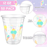 50 Pcs Ice Cream Cups Bulk Ice Cream Party Favor Decorations 12 Oz Summer Bar Birthday Supplies Disposable Clear Plastic Drinking Cups For Dessert Party Hot Cold Coffee Shower Wedding Favor