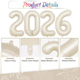 40 Inch Cream White 2026 Balloons with 18 Inch Star for Party Decor
