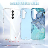 For Samsung Galaxy A16 5G Case, Marble Pattern 3 In 1 Heavy Duty Shockproof Full Body Rugged Hard Pc+Soft Silicone Drop Protective Women Girl Cover For Samsung Galaxy A16 5G,Blue Cyan