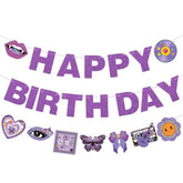 3 Pcs Pop Singer Birthday Party Banner Purple Butterfly Party Decorations For Concert Party Decorations Music Fans Party Supplies
