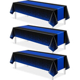 3Pcs Black And Blue Tablecloth Party Decorations,Plastic Black Table Cloth Printed Blue Table Runner Disposable Rectangle Cover For Birthday Wedding Anniversary Graduation Party,54 X108 Inch
