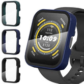 3-Pack For Amazfit Bip 5 Smartwatch Case, 9H Tempered Glass Screen Protector + Full Coverage Durable Pc Hard Protective Bumper Cover -Black+Blue+Green