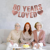 Pre-Strung 80th Birthday Banner Rose Gold Glitter Birthday Decorations