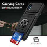 Phone Case for Motorola Moto G Play 2024 4G with Tempered Glass Screen Protector Card Slots Ring Stand Soft Silicone Bumper Hybrid Two Layer Defender