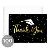Faux Gold Confetti Graduation Thank You Cards / 100 Bulk Note Cards With White Envelopes / 4 1/4" X 5 1/2" High School College Grad Greeting Cards/Made In The Usa