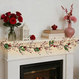Valentines Day 6 Ft Garland With Lights, Twig Garland With Pink Heart Roses And Berry Valentines Decor For Home Mantel