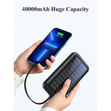 Power-Bank-Solar-Portable-Charger - 40000Mah Power Bank Large Capacity Built In 3 Output And 1 Input Cables And Flashlight 5V3.1A Fast Charger Compatible With All Smart Phones And Devices