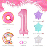 First Birthday Donut Decorations - Foil Number 1 Balloon, Large Mylar Pink 1 Balloon For Sweet One 1St Birthday Party