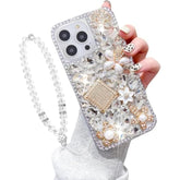 For Iphone 16 Pro Max Bling Case With Wrist Strap For Women Girls Luxury 3D Glitter Diamond Crystal Rhinestone Sparkle Shiny Gemstone Perfume Bottle And Flower Cover Soft Tpu Bumper