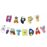 Game Themed Happy Birthday Banner Colorful Astronaut Party Sign Kids Decor