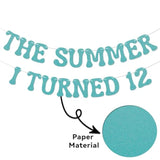 Summer I Turned 12 Banner, Blue Glitter Teen Boy 12th Birthday & Beach Decor