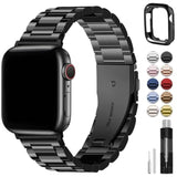 Compatible Apple Watch Bands 45Mm 44Mm 42Mm 46Mm 49Mm 41Mm 40Mm 38Mm, Metal Iwatch Band With Case For Apple Watch Series 9 8 7 6 5 4 3 2 1 Se 10 Ultra, 42Mm 44Mm 45Mm Black