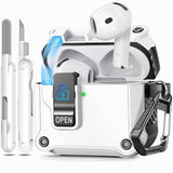4-In-1 Case For Airpods 4 With Secure Lock, Auto-Open, Compatible With Apple Airpods 4 With/Without Active Noise Cancellation 2024 Cover With Cleaner & Keychain, Anti-Scratch Drop Protection