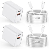 10Ft Iphone 16E Fast Charger,2Pack 20W Dual Port Usb C+A Power Adapter 10Foot Long Usb C To C Fast Charging Cable Cord Quick Charging For Iphone 16E/16/16 Pro/15/15 Pro/Pro Max/Plus,Ipad Pro/Air/Mini