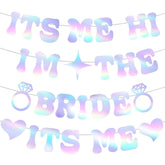 Pre-Strung Glitter Bachelorette Party Decorations, Iridescent Its Me Hi Im The Bride Its Me Bachelorette Party Banner, Bride Banner For Bachelor Party Favors