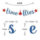 Time Flies Banner, Airplane Birthday Sign, Airplane Aviator Adventure Themed Boys Girls Kids 1St 2Nd 3Rd 4Th Birthday Party Decorations