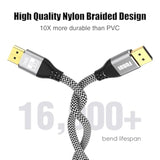 Vesa Certified Displayport 2.0 Cable 6Ft, Nylon Braided 16K Dp 2.0 Cable, Supp