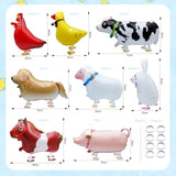 8-Pack Walking Farm Animal Balloons | Farm Theme Party Decorations For Kids' Birthdays, Bbqs & Farmhouse Events | Reusable Foil Balloons With Ribbon