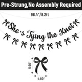She'S Tying The Knot Banner & Black Bow Garland, Bow Bridal Shower Engagement Wedding Party Decorations For Women Black Glitter