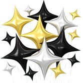 15 Pcs Black Gold Silver Star Foil Balloons Mixed Sizes Party Decor