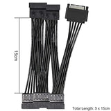 2 Pack Sata Power Splitter Adapter Cable, 15 Pin Sata 1 Male To 5 Female Exten