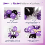 125pcs Purple & Black Balloon Arch Kit – Metallic Confetti Balloons for Parties