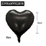 20Pcs 18 Inch Black Foil Mylar Heart Shape Balloons Decorations Valent